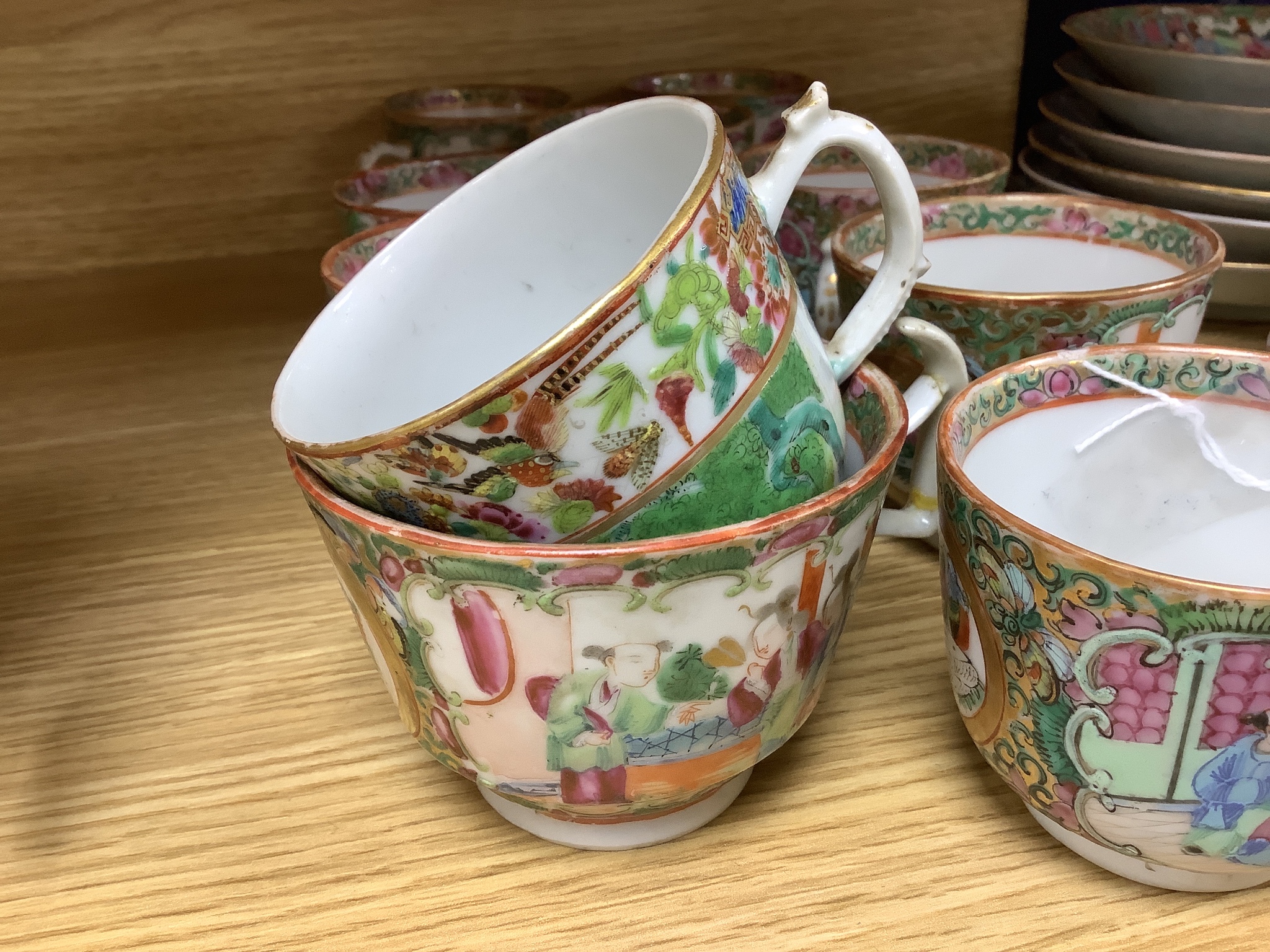 Ten 19th century Chinese famille rose cups and saucers